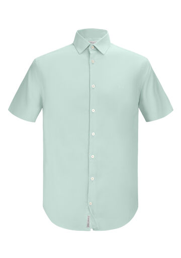 Camisa Manga Curta Masculina Comfort em Tecido Plano, VERDE PETIT. Camisa Manga Curta Masculina Comfort em Tecido Plano, VERDE PETIT, large.
