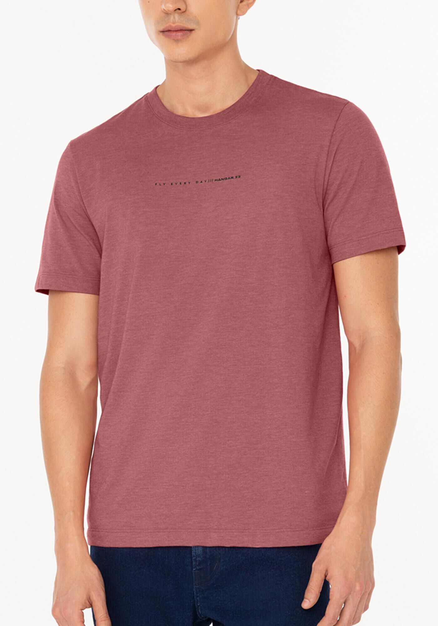 Camiseta De Mangas Curtas Em Malha Mesclada Com Estampa, ROSA ASTRO, large.