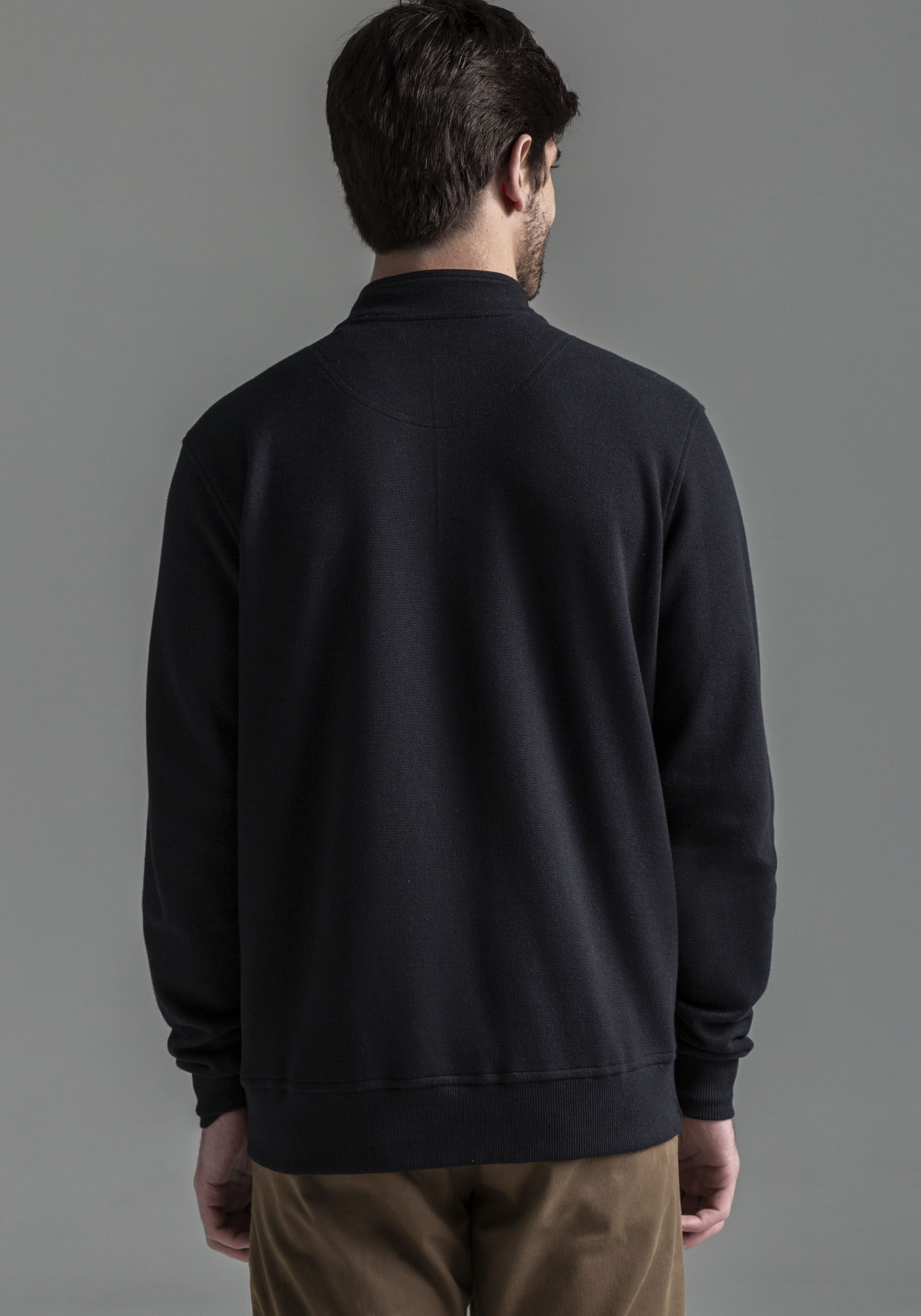 Jaqueta Bomber Masculina com Retil&iacute;nea Gola, PRETO REATIVO, large.