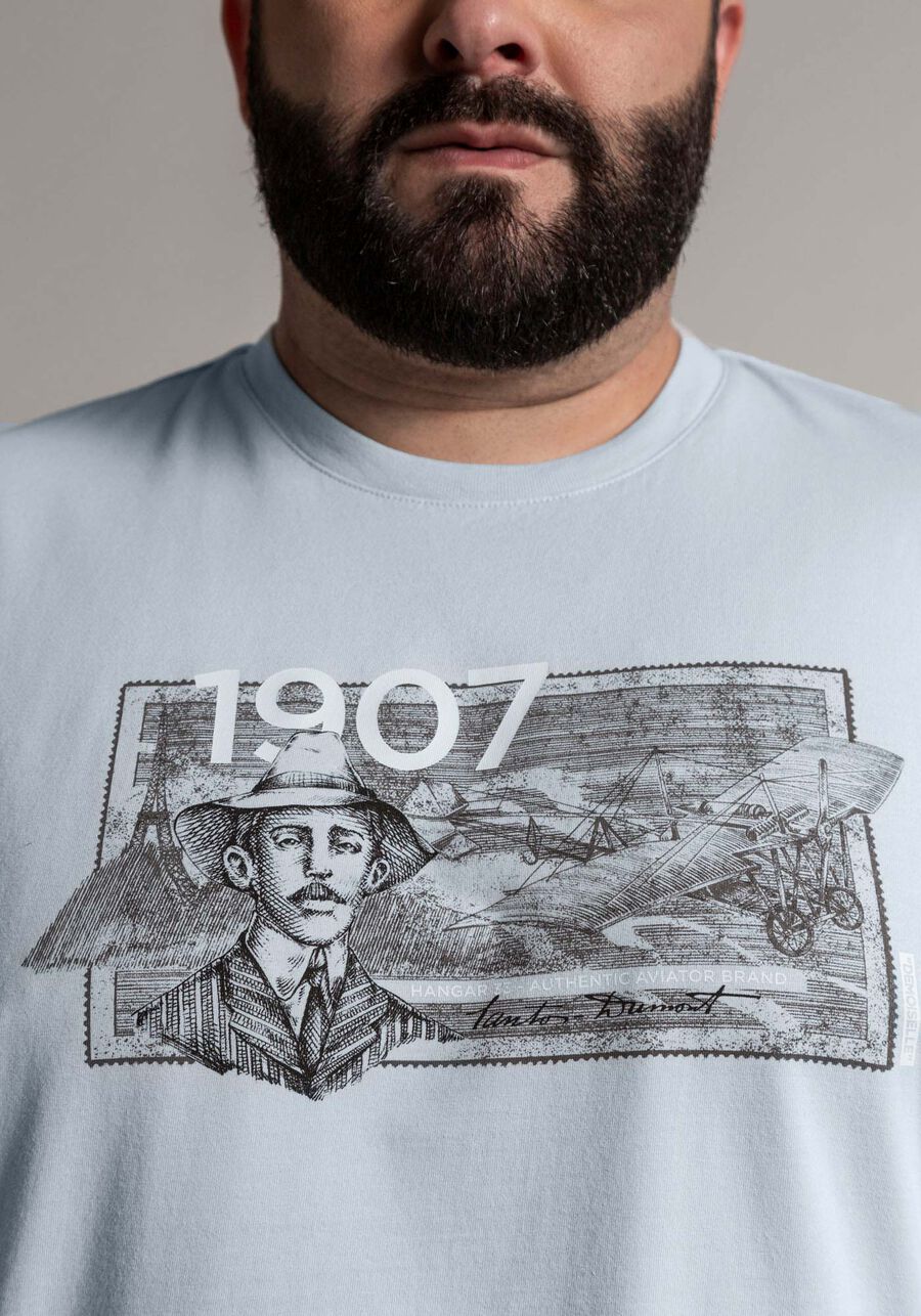 Camiseta Masculina Big & Tall Santos Dumont, AZUL PAZ, large.