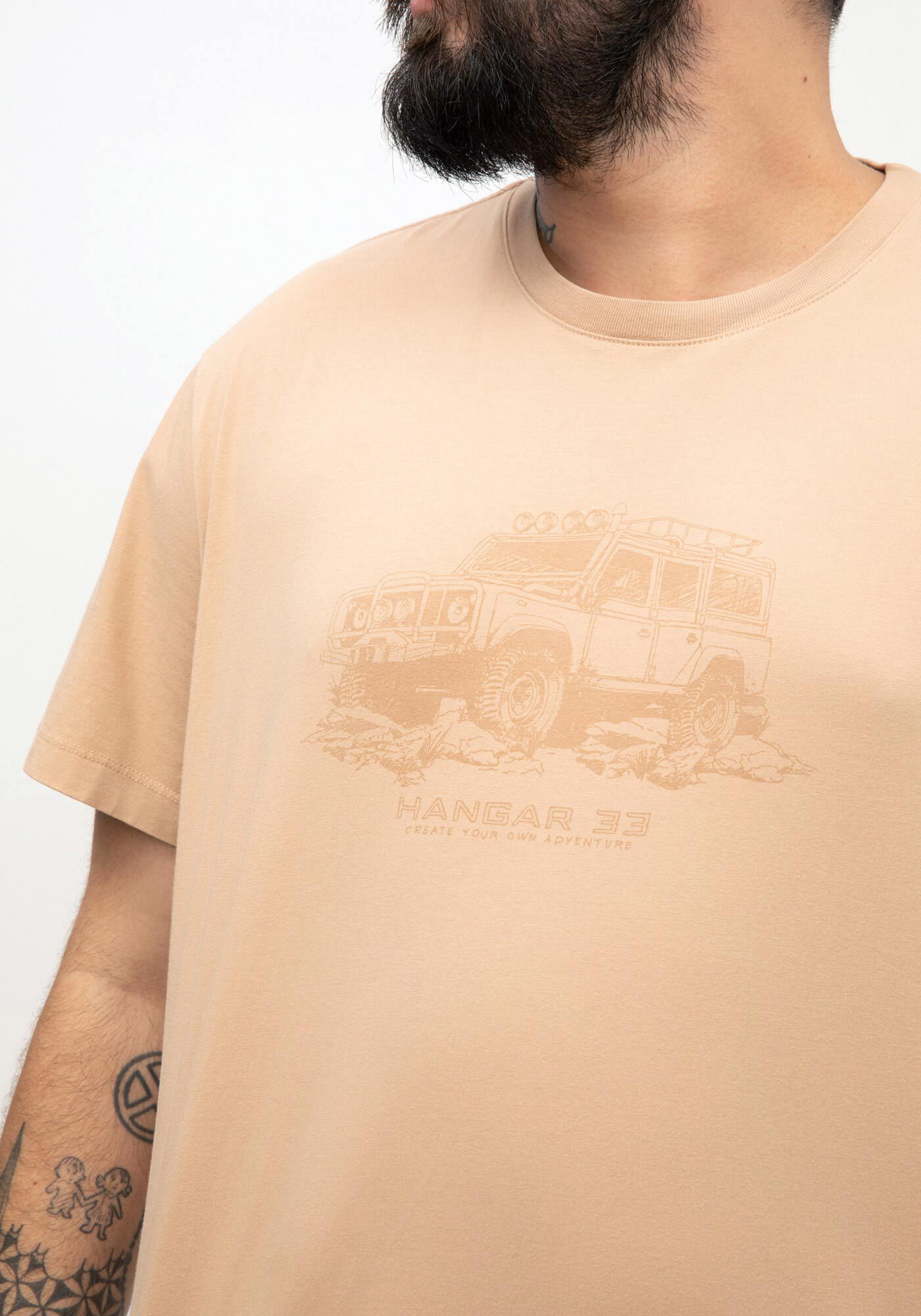 Camiseta Masculina Big & Tall em Malha Estampada, BEGE ZUCCA, large.