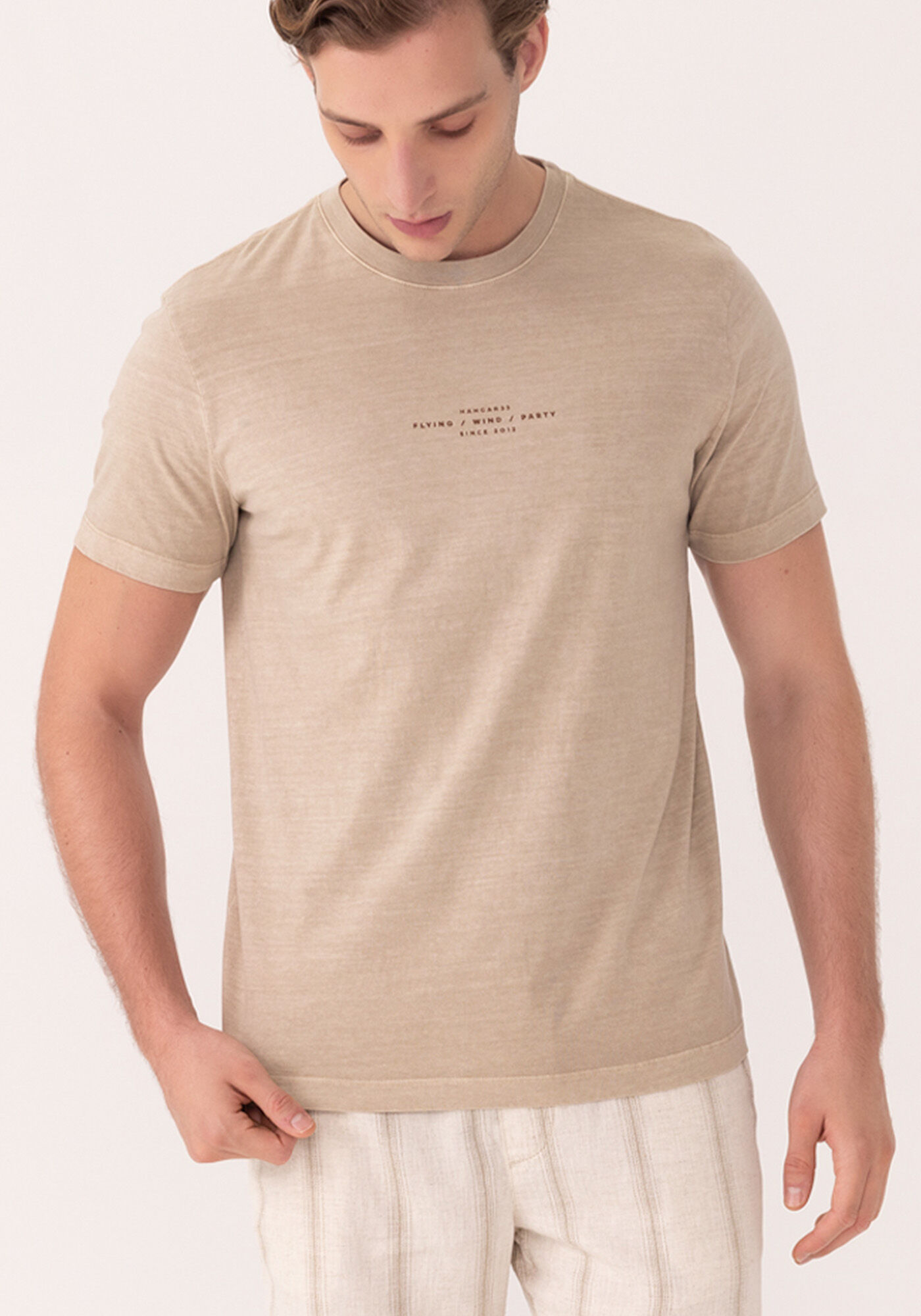 Camiseta De Mangas Curtas Com Estampa Localizada, BEGE MACCHIATO, large.