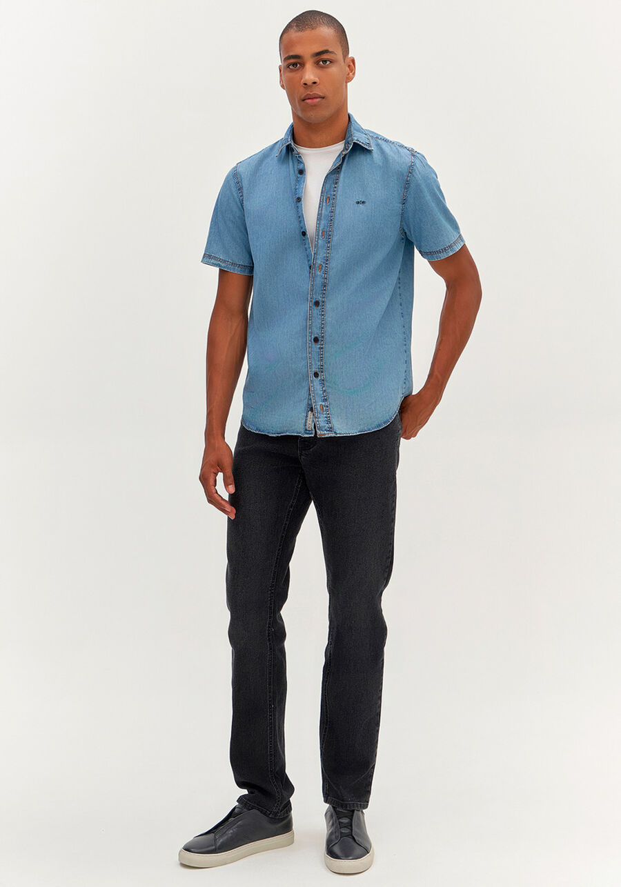 Calça Slim Jeans Turbofan Com Elastano E Bolsos, PRETO REATIVO. Calça Slim Jeans Turbofan Com Elastano E Bolsos, PRETO REATIVO, large.