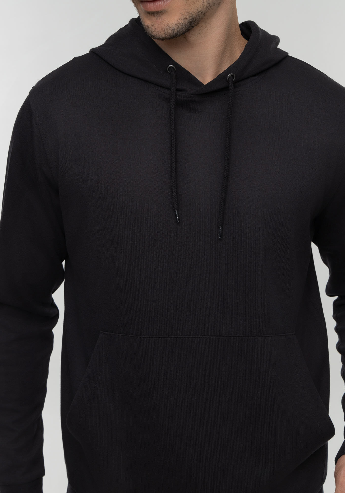 Blus&atilde;o Em Malha Premium Com Bolsos E Capuz Regul&aacute;vel, PRETO REATIVO, large.