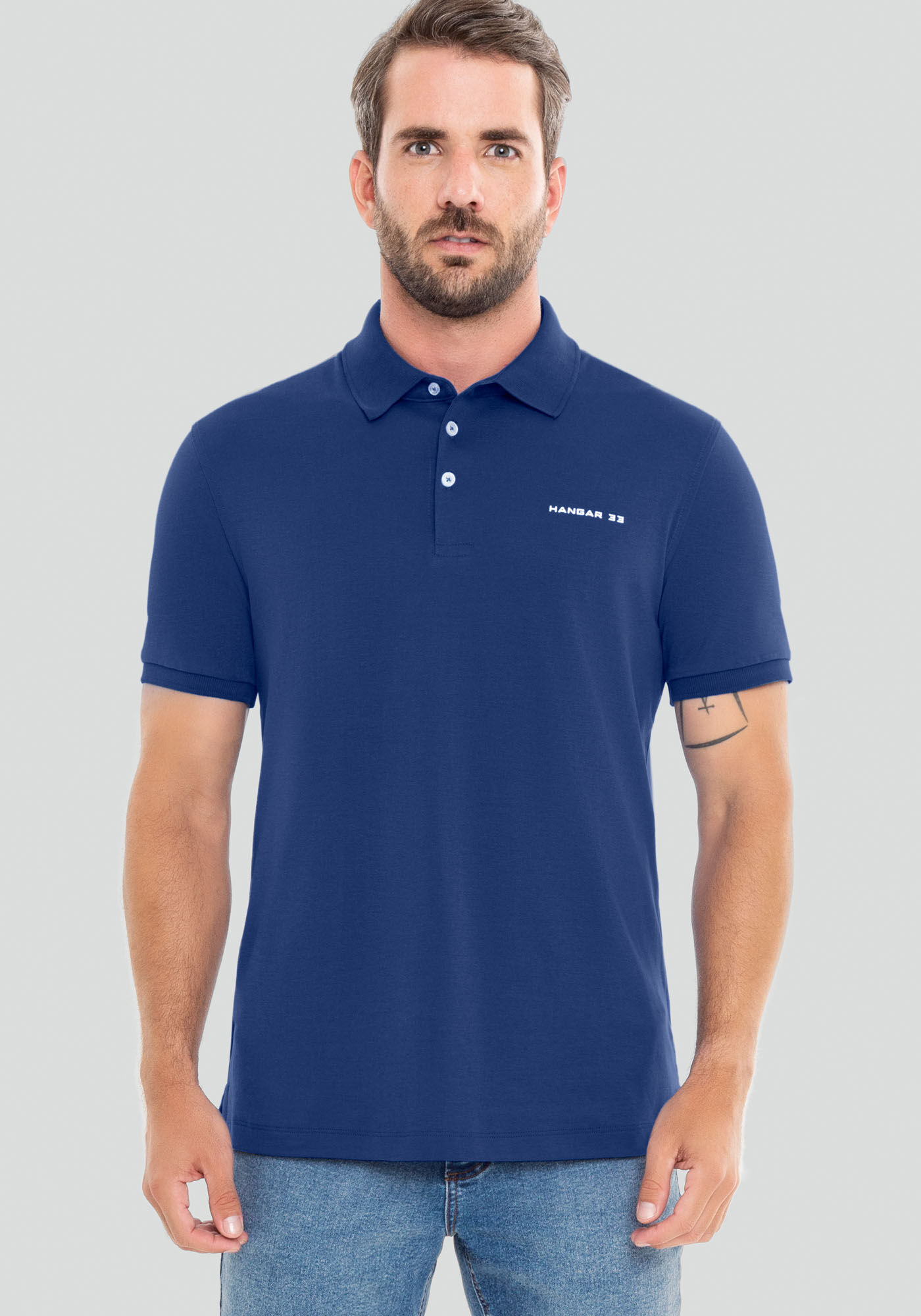 Camisa Polo Masculina em Malha com Retil&iacute;nea, MARINHO INLE, large.