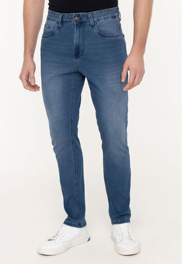 Calça Slim Em Jeans Com Elastano Turbofan, JEANS. Calça Slim Em Jeans Com Elastano Turbofan, JEANS, large.