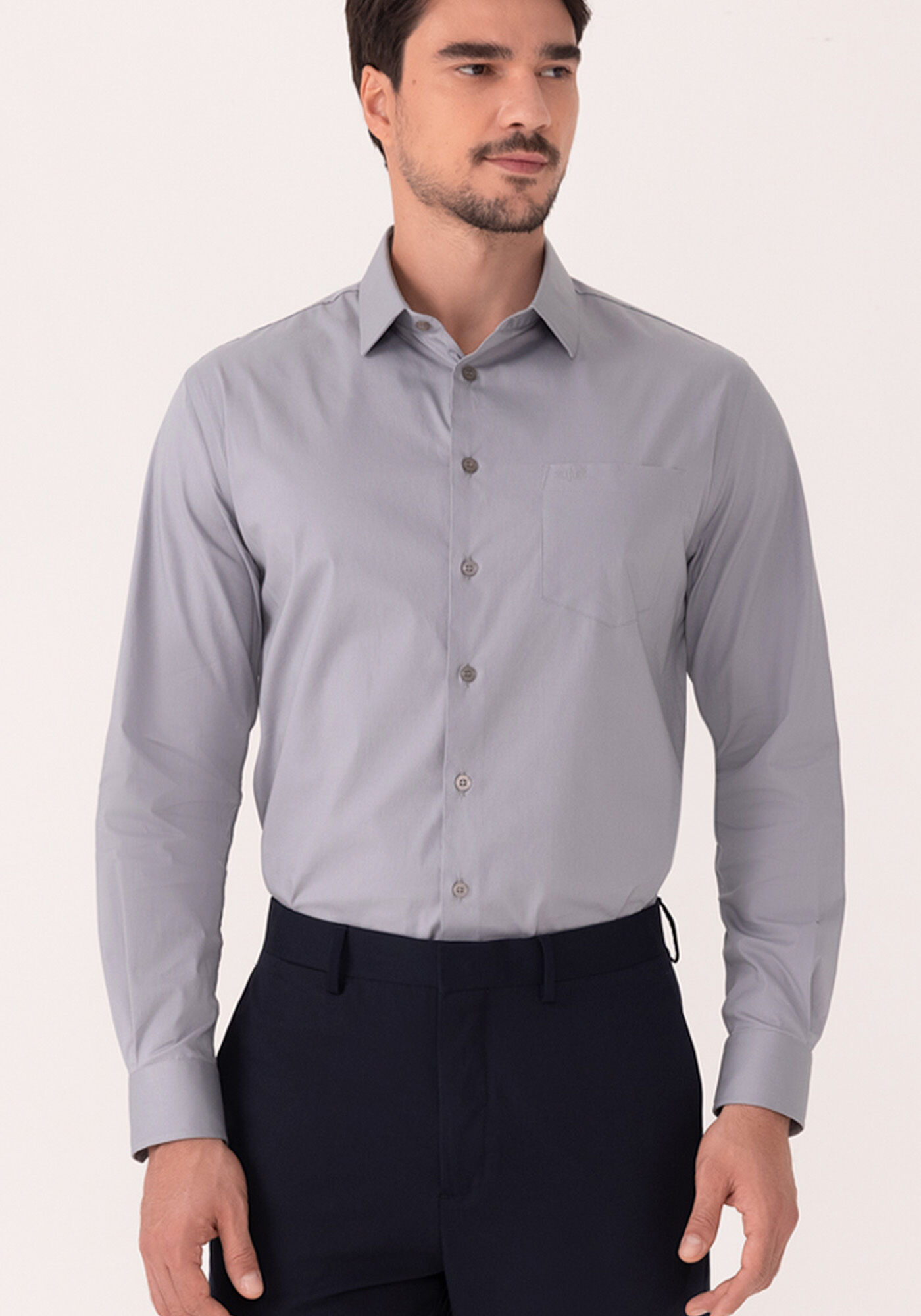 Camisa Comfort De Mangas Longas Em Algod&atilde;o Mercerizado, CINZA GLISTEN, large.