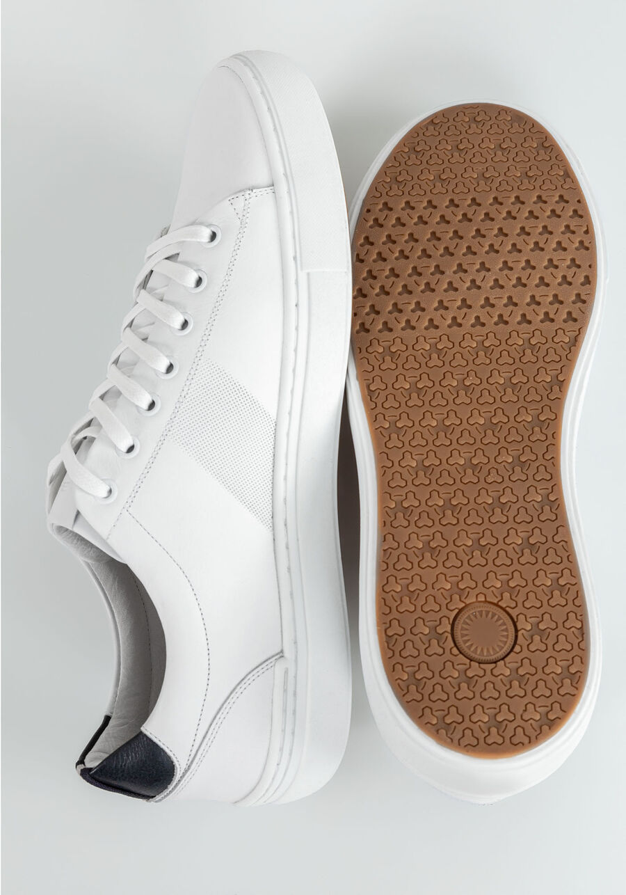 Tênis Masculino em Couro Casual, BRANCO. Tênis Masculino em Couro Casual, BRANCO, large.