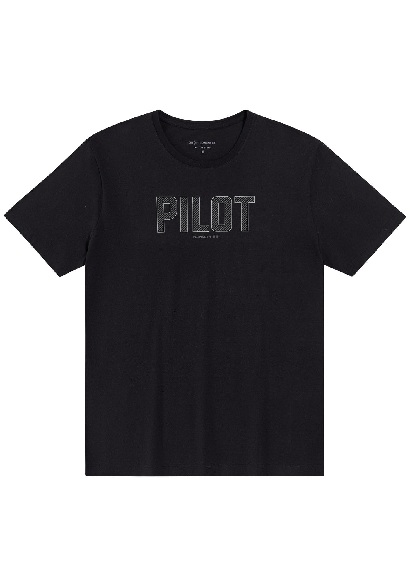 Camiseta Masculina Malha Lixada com Estampa Pilot, PRETO, large.