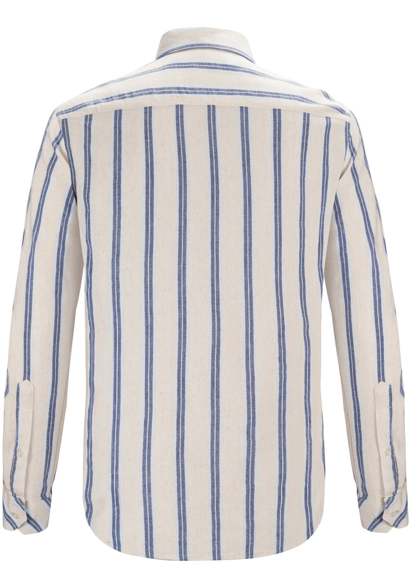 Camisa Masculina Slim Fit em Tecido Linen Listrada, BRANCO OFF WHITE, large.