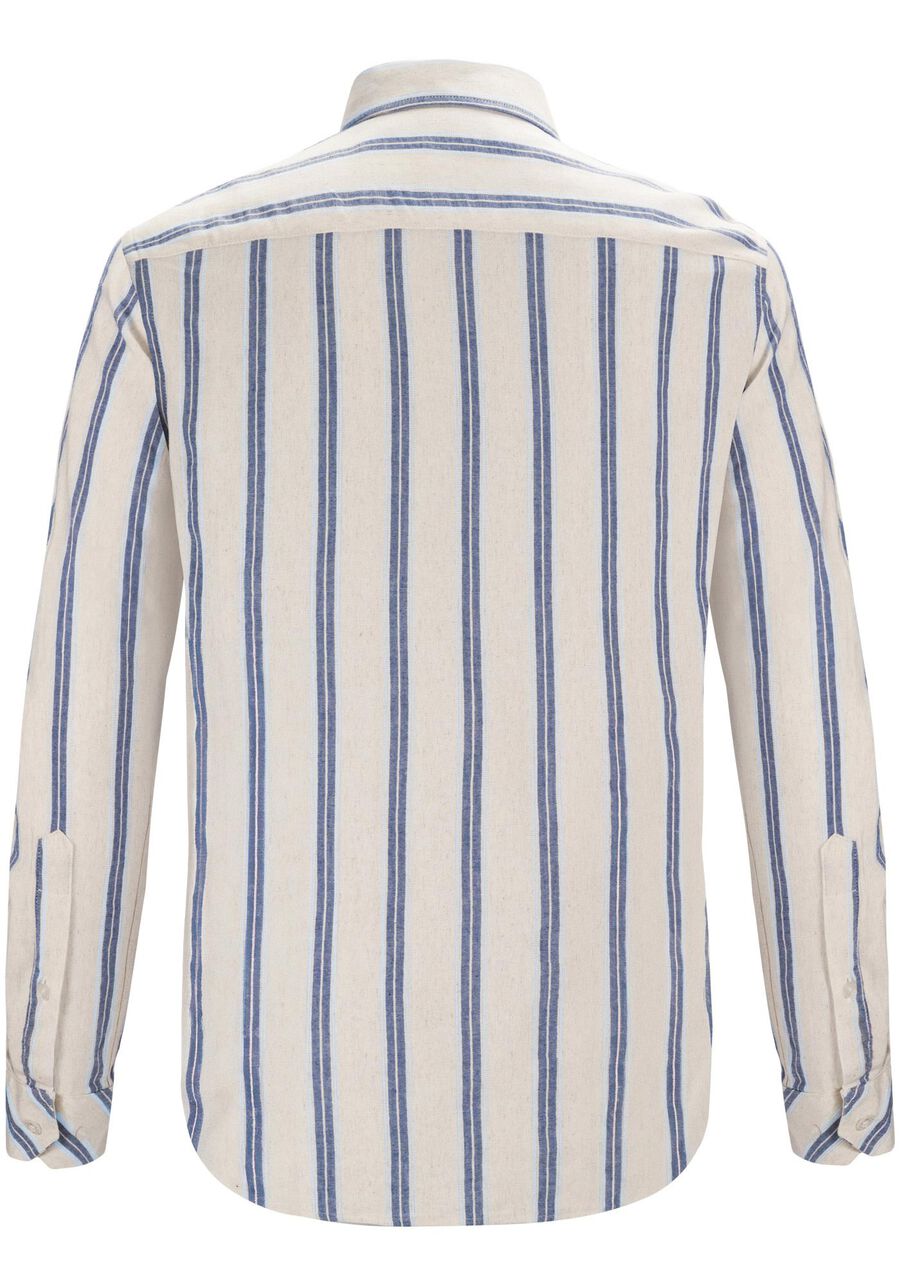 Camisa Masculina Slim Fit em Tecido Linen Listrada, BRANCO OFF WHITE. Camisa Masculina Slim Fit em Tecido Linen Listrada, BRANCO OFF WHITE, large.