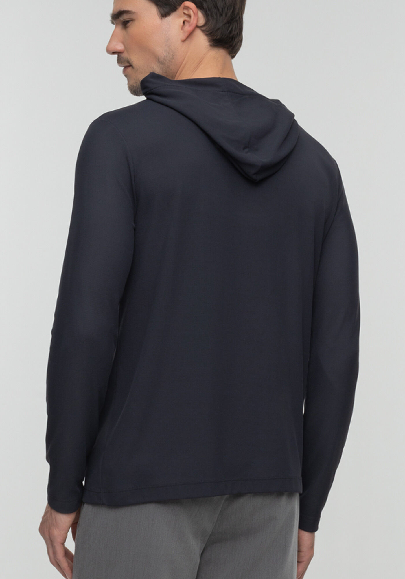 Camiseta De Mangas Longas Com Capuz Em Malha Leve, PRETO, large.