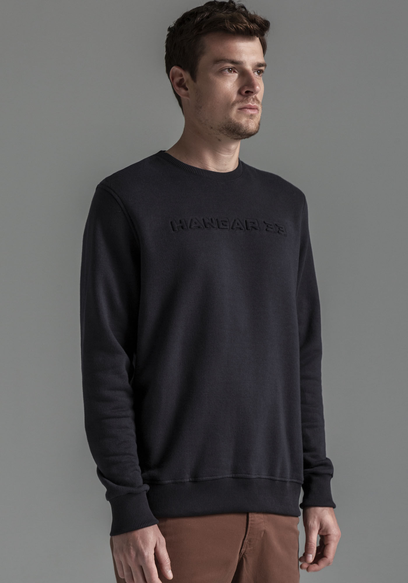 Blus&atilde;o Masculino em Moletom com Bordado Embossing, PRETO REATIVO, large.