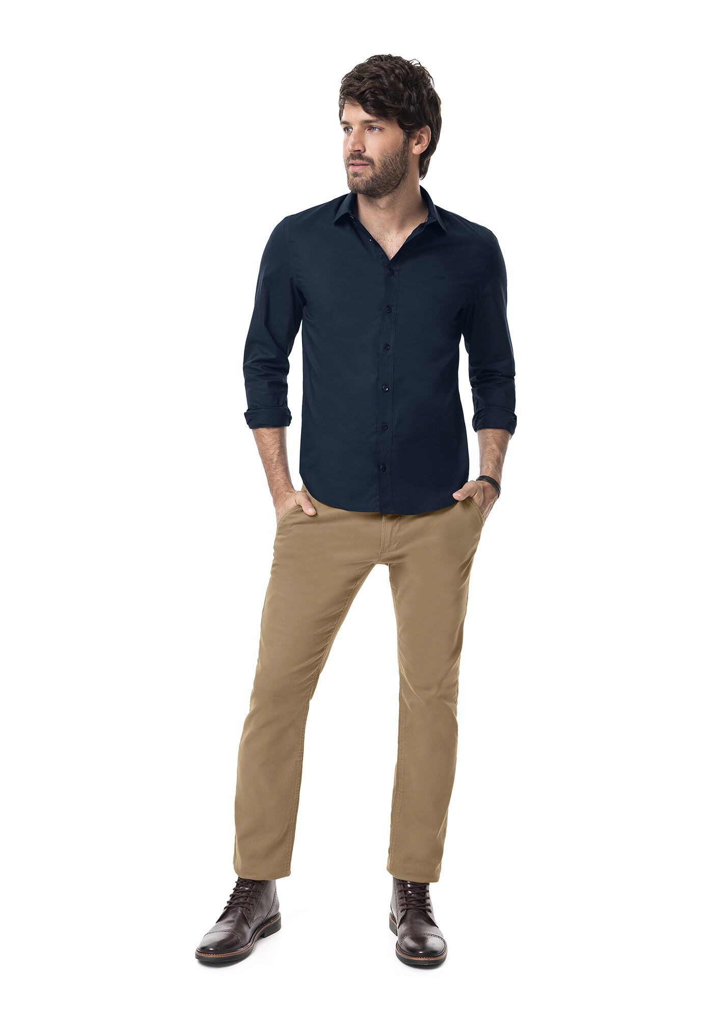 Camisa Masculina Slim Fit com Elasticidade, MARINHO, large.