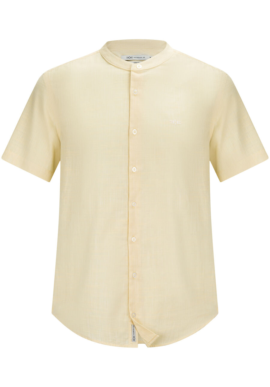 Camisa Manga Curta Masculina Slim Fit em Gola Padre, AMARELO ROSITA. Camisa Manga Curta Masculina Slim Fit em Gola Padre, AMARELO ROSITA, large.