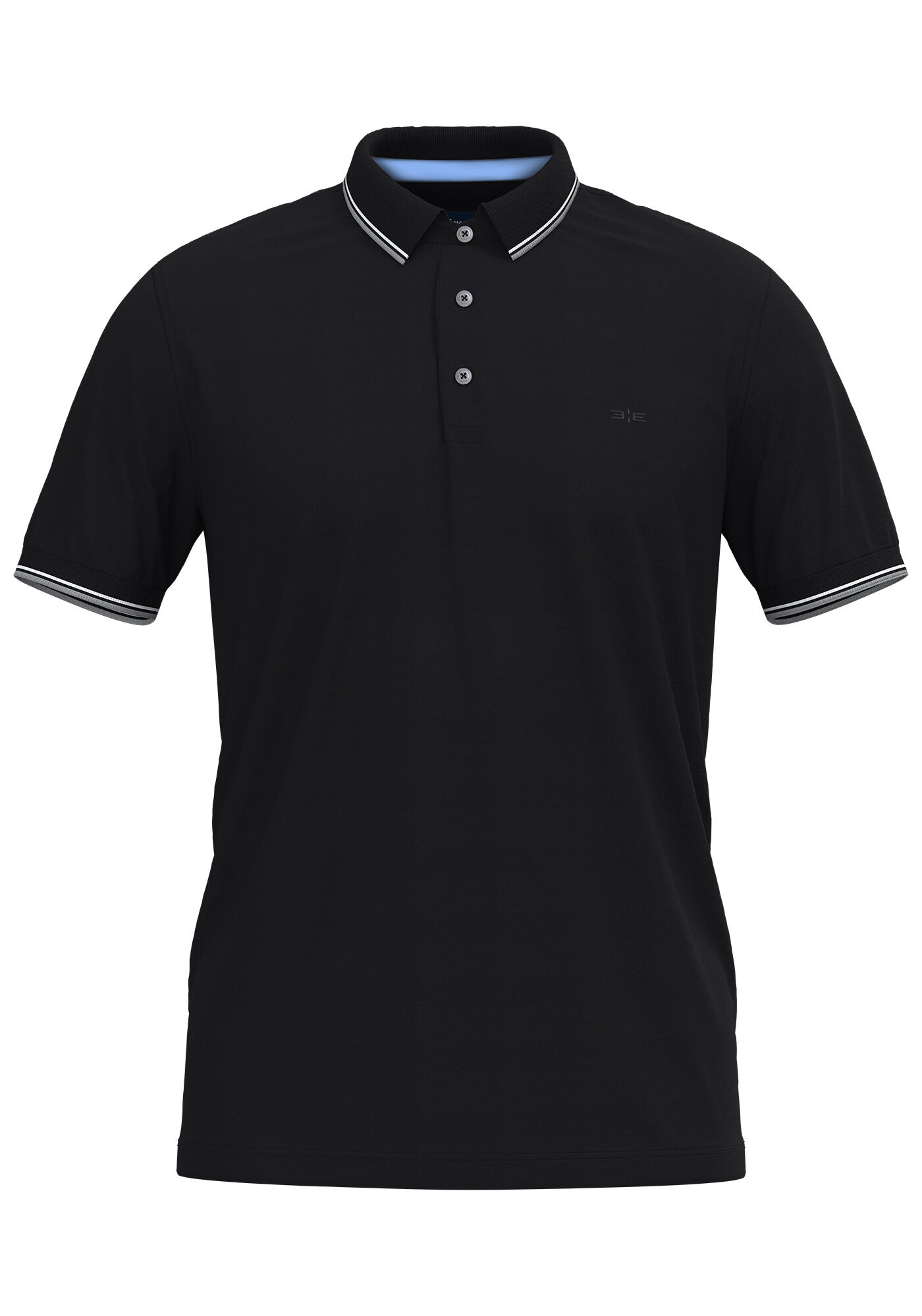 Camisa Polo Masculina em Malha Piquet com Retil&iacute;nea, PRETO, large.