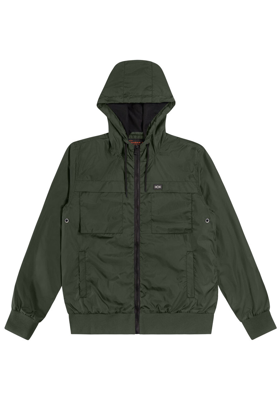Jaqueta Com Zíper E Capuz Em Tecido Plano, VERDE FURIA. Jaqueta Com Zíper E Capuz Em Tecido Plano, VERDE FURIA, large.
