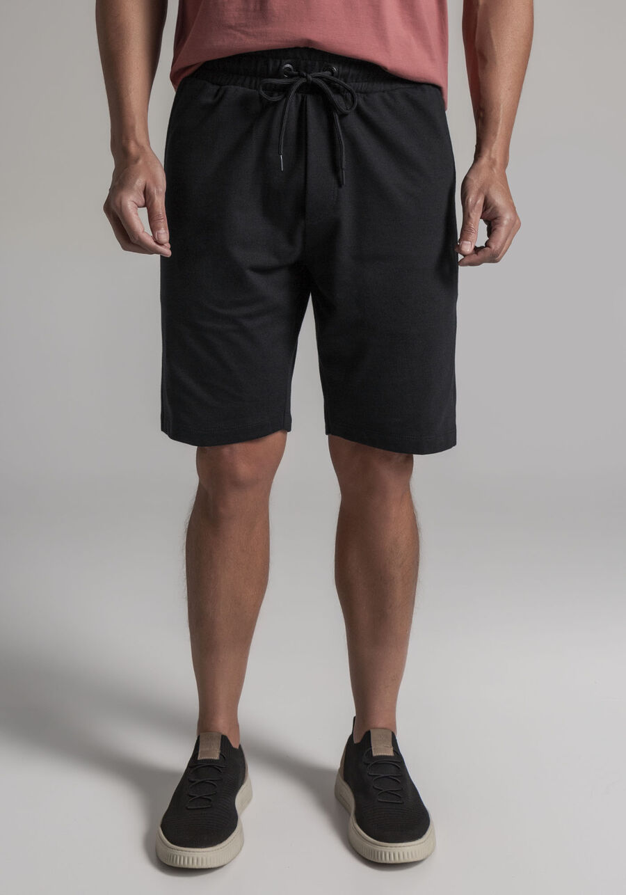 Bermuda Masculina em Moletom com Bolso, PRETO REATIVO. Bermuda Masculina em Moletom com Bolso, PRETO REATIVO, large.