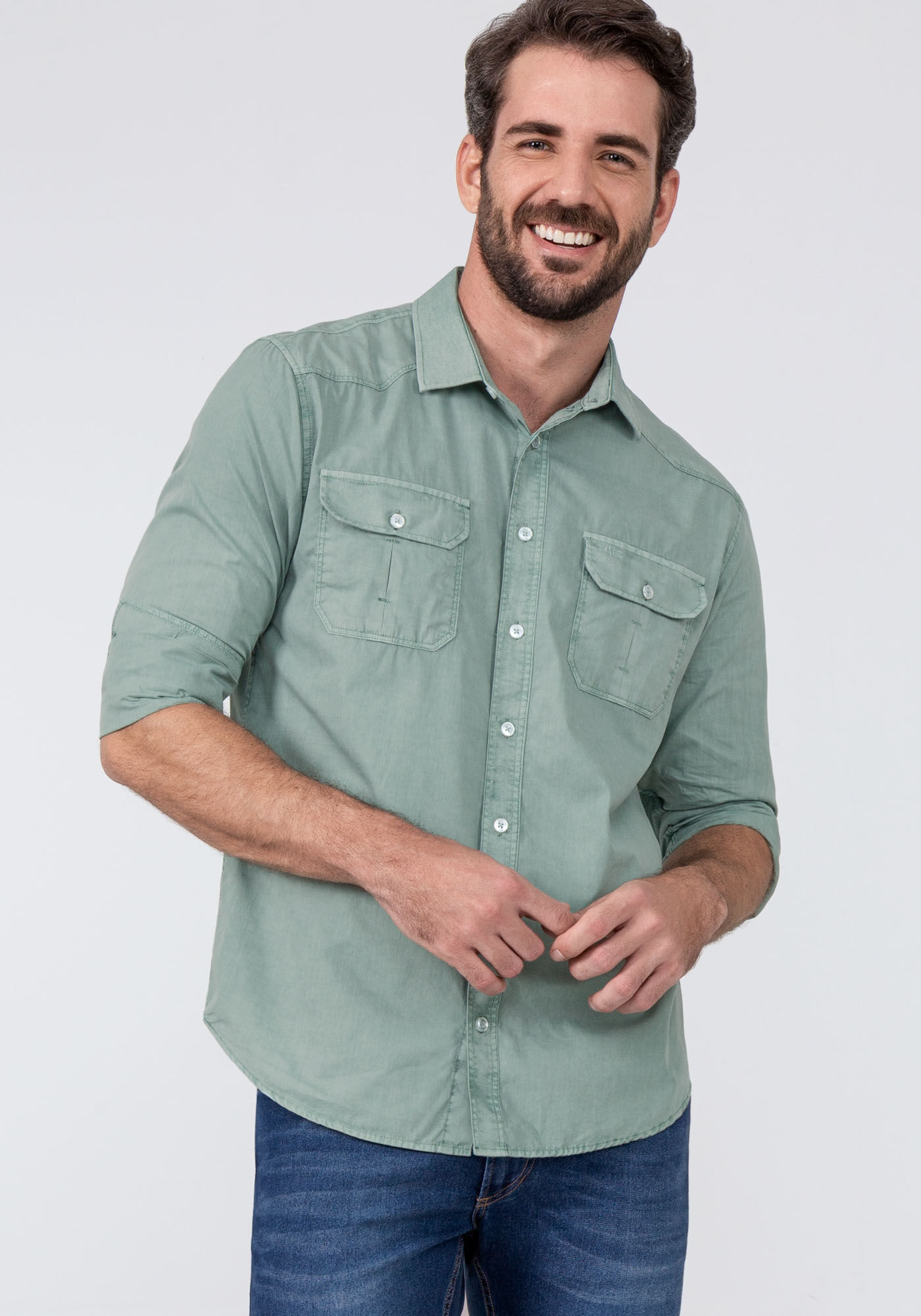 Camisa Masculina Slim Fit Tal Pai Tal Filho, VERDE MINERAL, large.