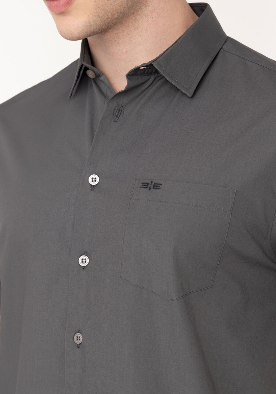 Camisa Comfort Com Manga Curta E Bolso Em Tecido Mercerizado, CINZA NOTI. Camisa Comfort Com Manga Curta E Bolso Em Tecido Mercerizado, CINZA NOTI, large.