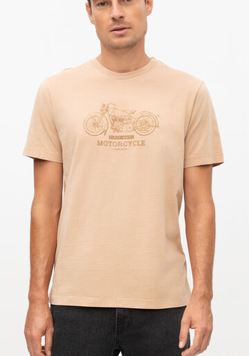 Camiseta Masculina em Malha com Estampa Motorcycle, BEGE ZUCCA. Camiseta Masculina em Malha com Estampa Motorcycle, BEGE ZUCCA, large.