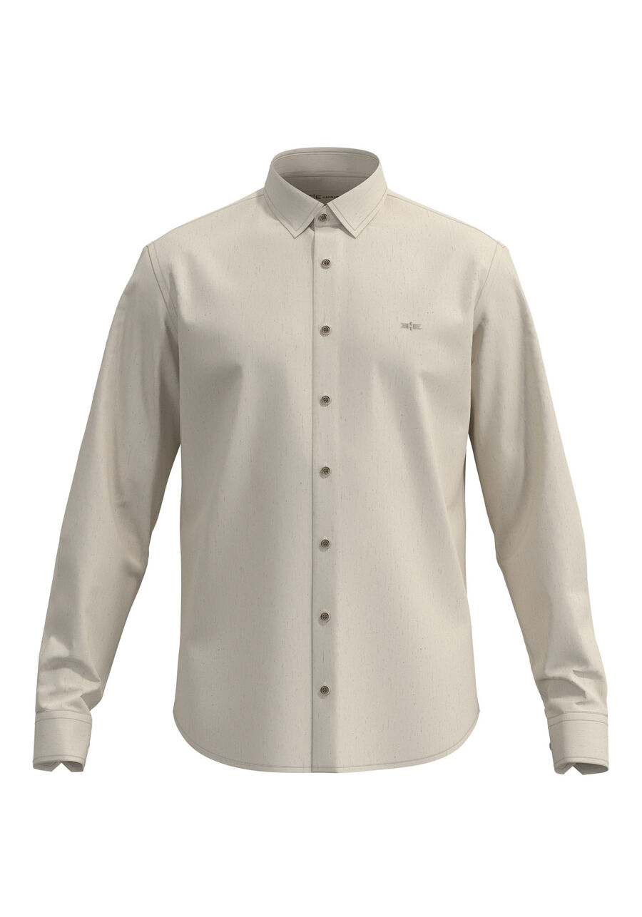 Camisa De Mangas Longas Slim Fit Com Linho, BRANCO OFF WHITE. Camisa De Mangas Longas Slim Fit Com Linho, BRANCO OFF WHITE, large.
