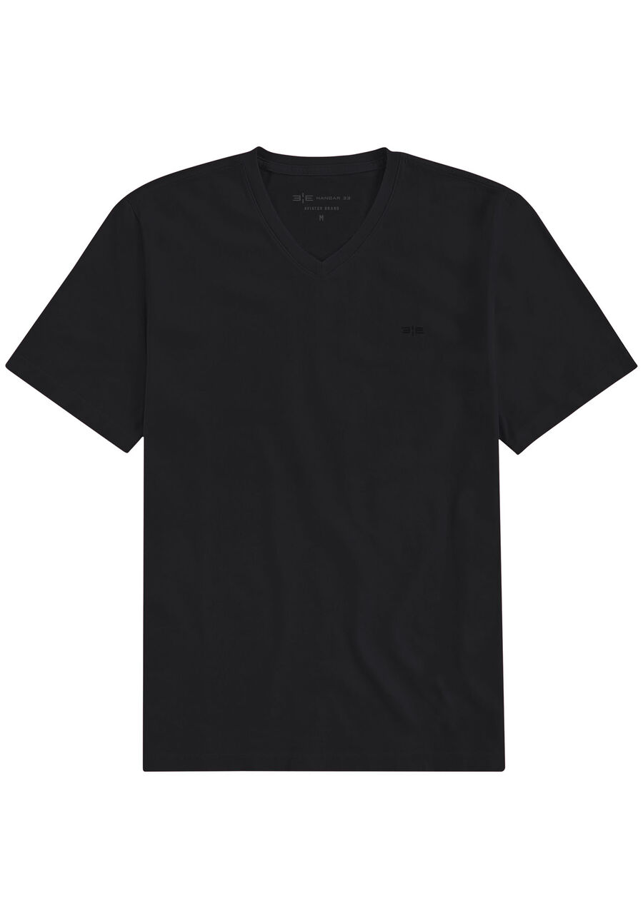 Camiseta Masculina em Malha com Decote V, PRETO REATIVO, large.