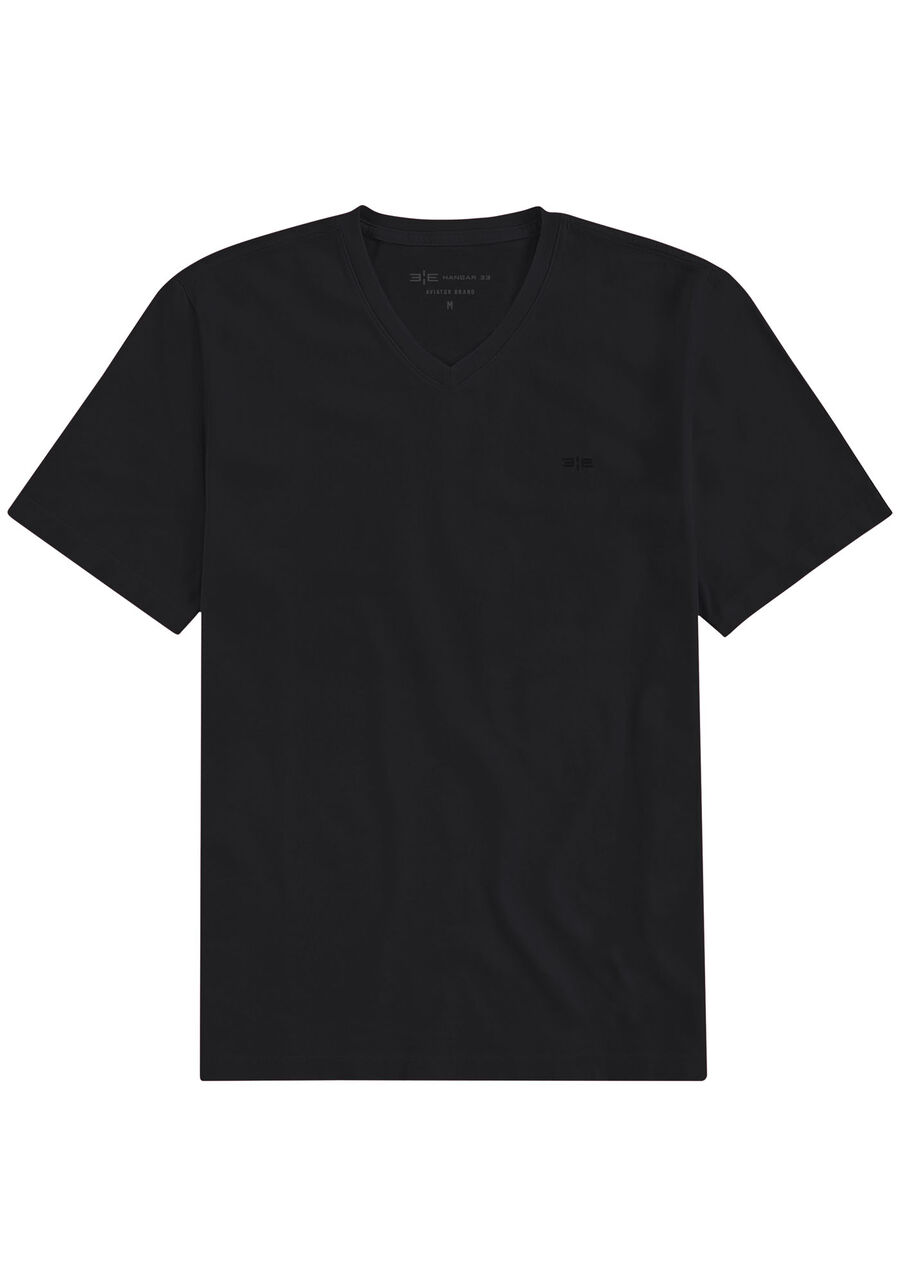 Camiseta Masculina em Malha com Decote V, PRETO REATIVO. Camiseta Masculina em Malha com Decote V, PRETO REATIVO, large.