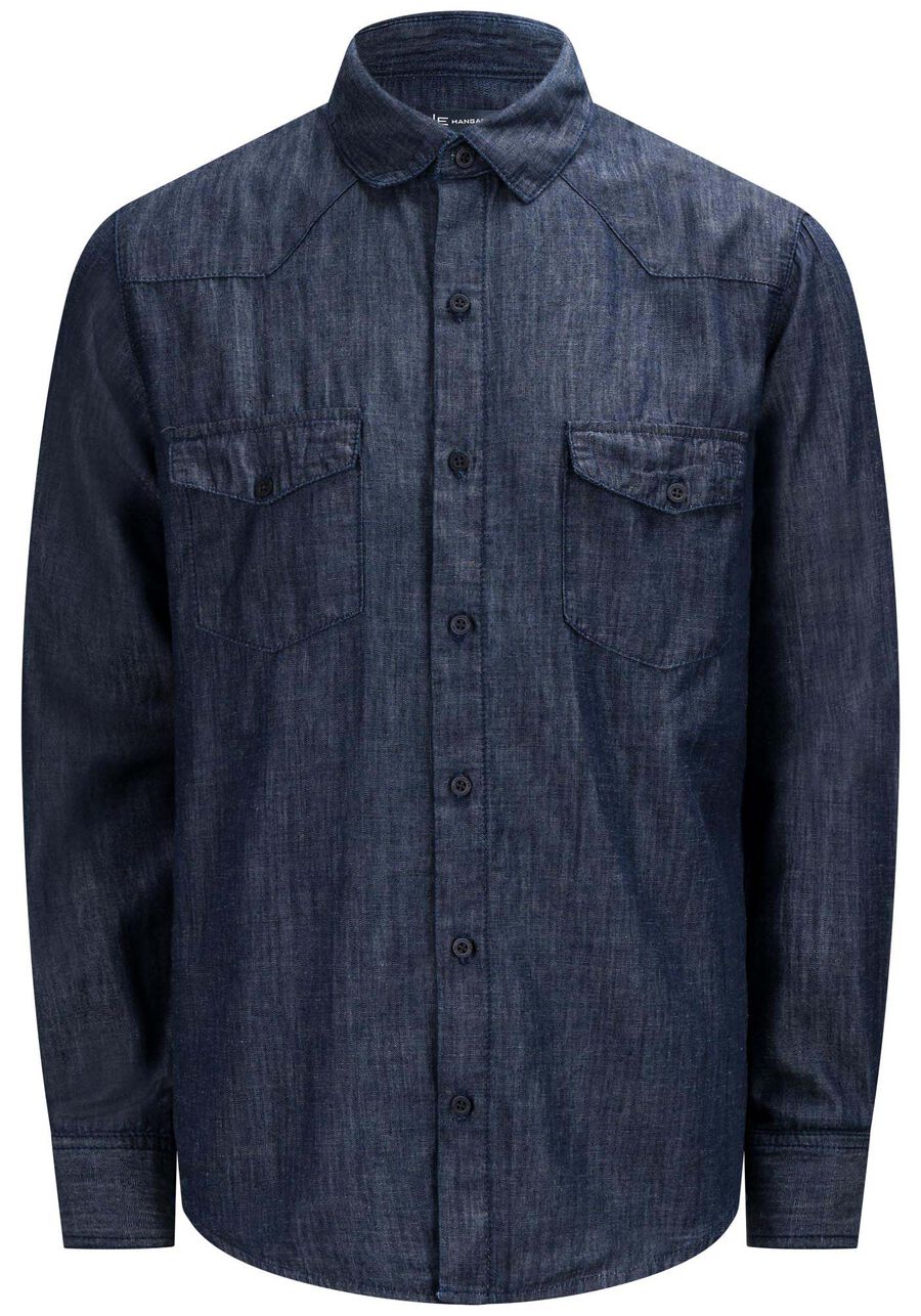 Camisa Masculina Jeans Amaciada Com Linho E Mangas Longas, JEANS. Camisa Masculina Jeans Amaciada Com Linho E Mangas Longas, JEANS, large.