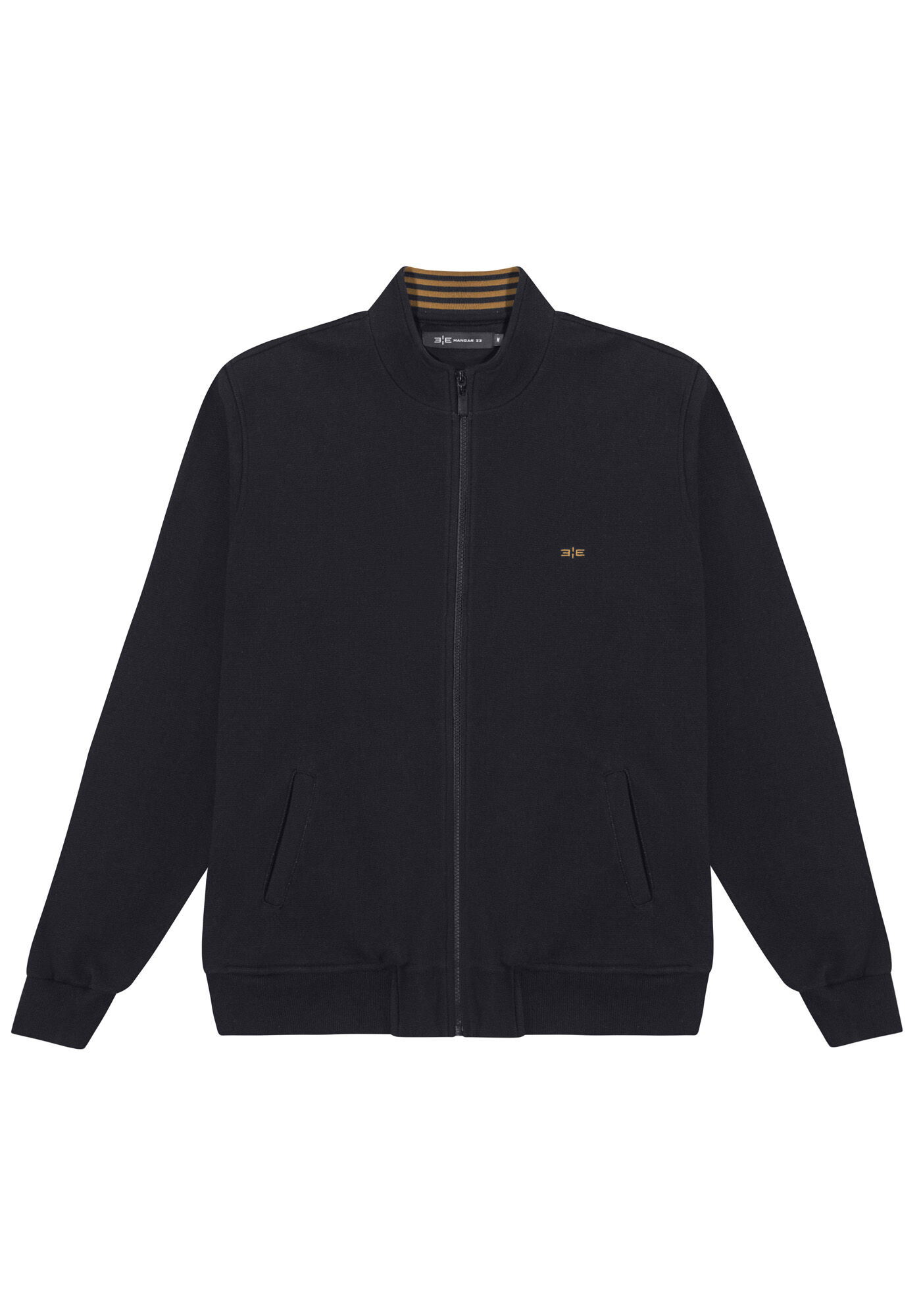 Jaqueta Bomber Masculina com Retil&iacute;nea Gola, PRETO REATIVO, large.