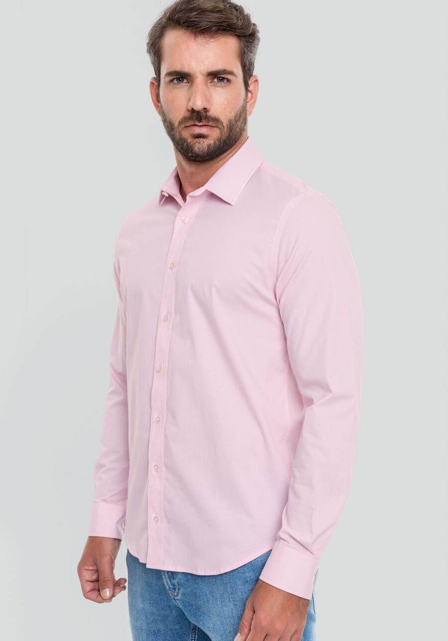 Camisa Masculina Slim Fit com Elasticidade, ROSA. Camisa Masculina Slim Fit com Elasticidade, ROSA, large.