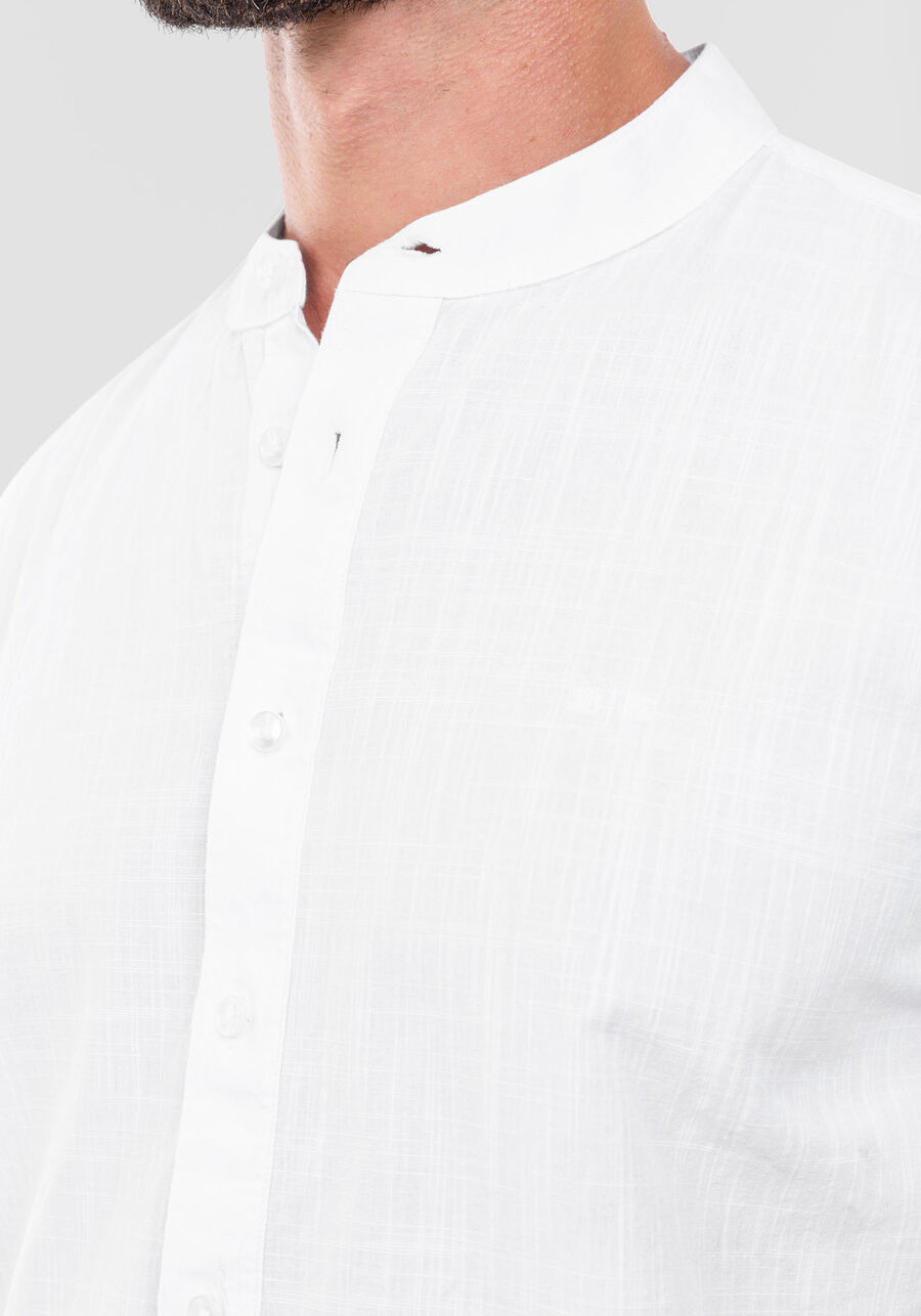 Camisa Masculina Manga Curta com Gola Padre, BRANCO. Camisa Masculina Manga Curta com Gola Padre, BRANCO, large.