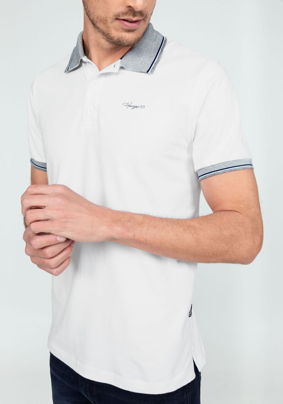 Camisa Polo Bordado e Retilínea, BRANCO. Camisa Polo Bordado e Retilínea, BRANCO, large.