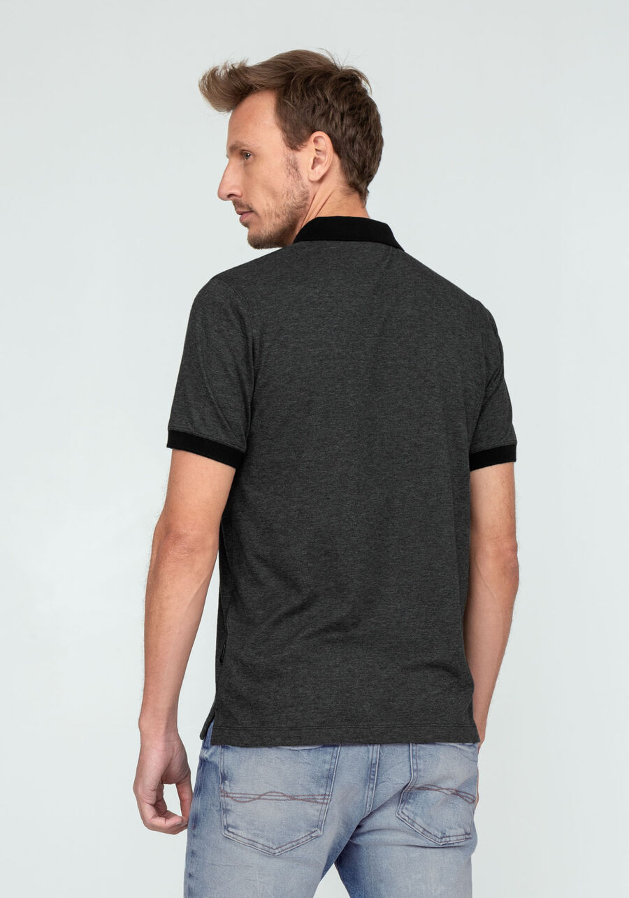 Camisa Polo em Malha Flex com Retilínea, PRETO REATIVO. Camisa Polo em Malha Flex com Retilínea, PRETO REATIVO, large.