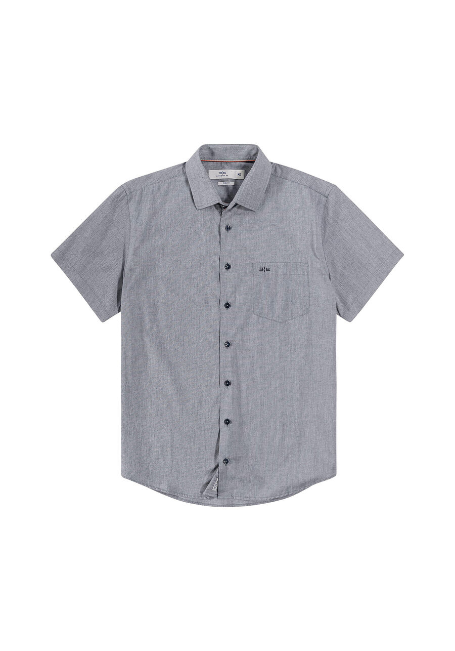 Camisa Masculina Slim Fit com bolso, CINZA CLARO. Camisa Masculina Slim Fit com bolso, CINZA CLARO, large.