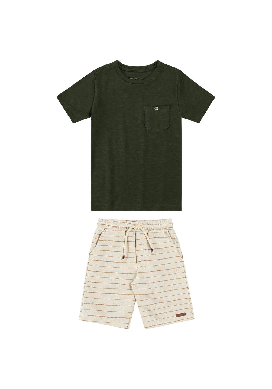 Conjunto Infantil com Camiseta e Bermuda Estampada, VERDE ROBUST, large.