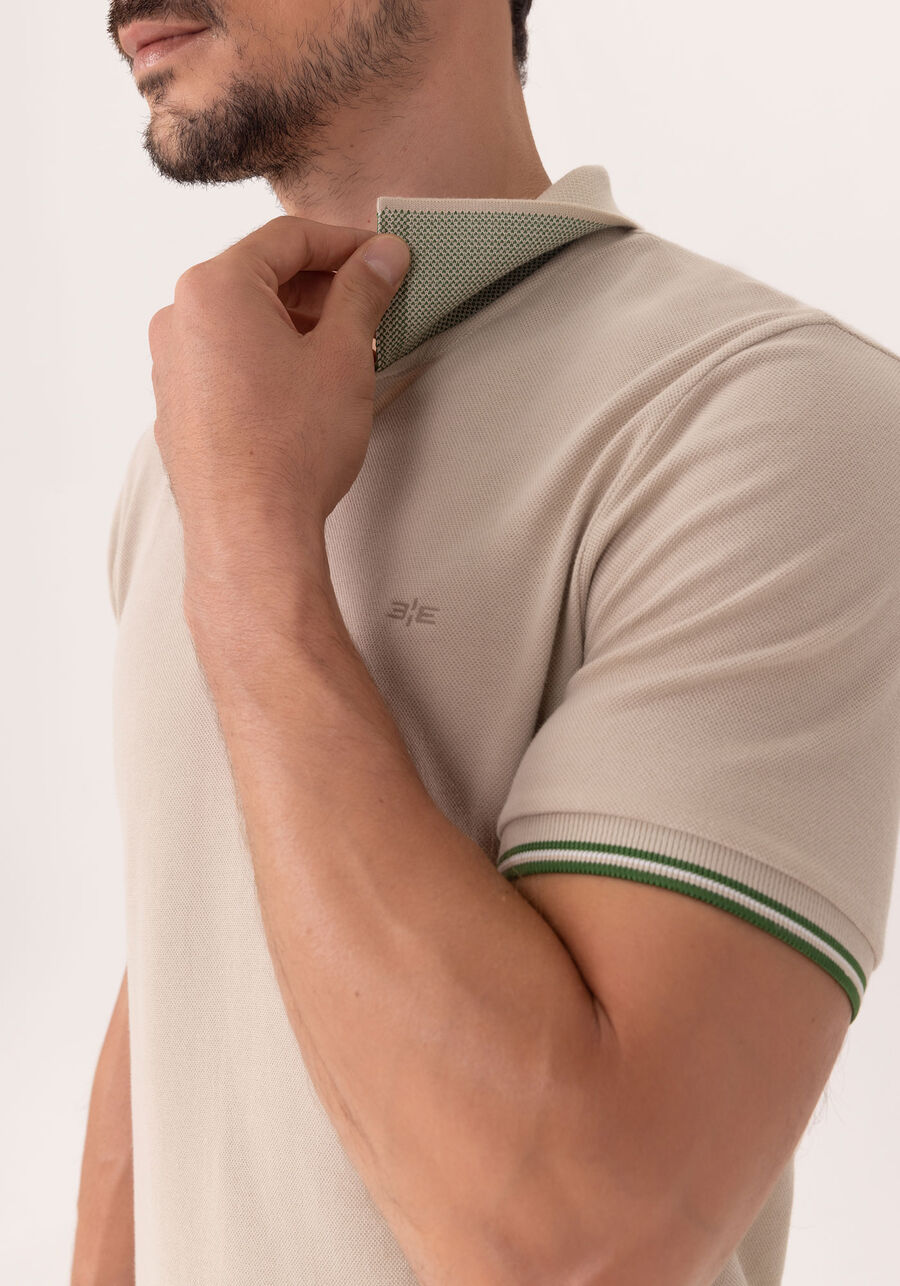 Camisa De Mangas Curtas Com Gola Polo Em Malha Piquet, BEGE SILVERSTONE. Camisa De Mangas Curtas Com Gola Polo Em Malha Piquet, BEGE SILVERSTONE, large.