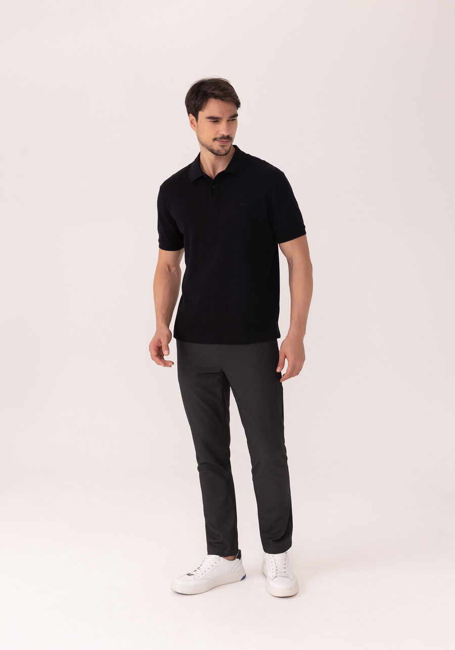 Camisa Polo De Mangas Curtas Colors Em Malha Mercerizada, PRETO REATIVO. Camisa Polo De Mangas Curtas Colors Em Malha Mercerizada, PRETO REATIVO, large.
