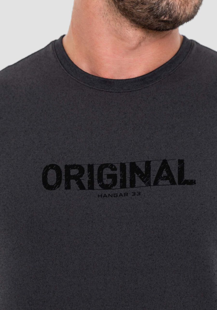 Camiseta Masculina em Malha Estonada com Estampa, CINZA NOTI. Camiseta Masculina em Malha Estonada com Estampa, CINZA NOTI, large.