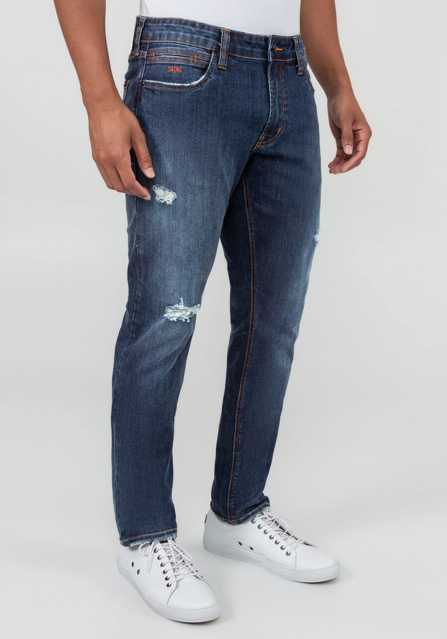 Calça Jeans Masculina Slim Destroyed, JEANS, large.