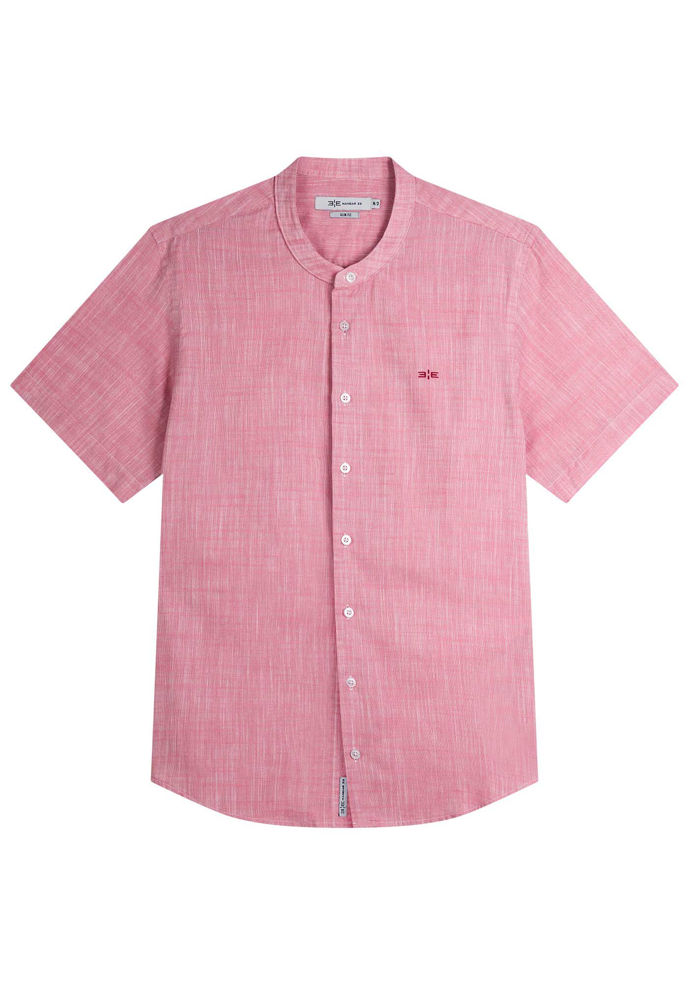 Camisa Com Gola Padre E Mangas Curtas Masculina Slim Fit, BORDO WITCH, large.