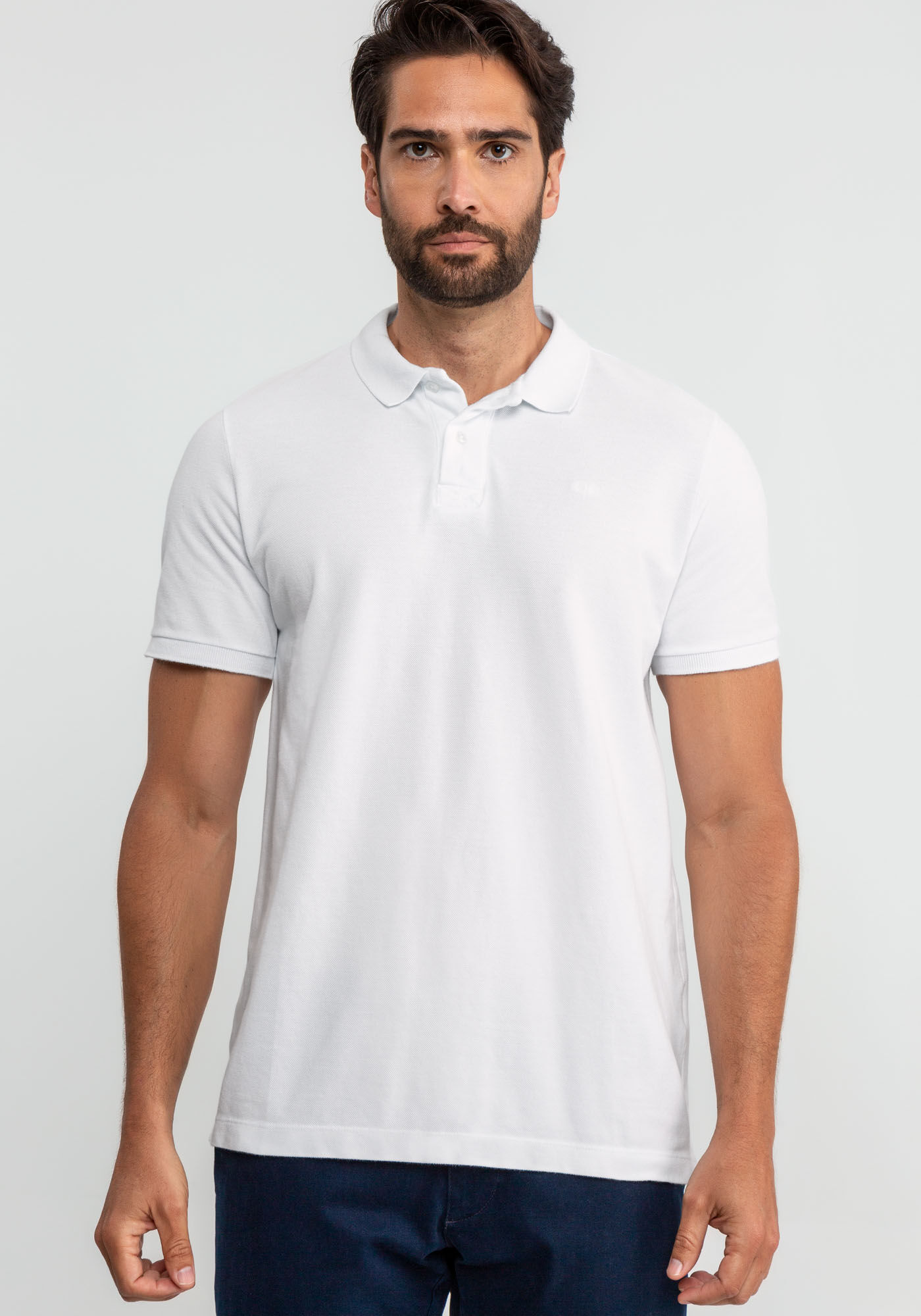Camisa Polo Masculina em Malha Piquet Cl&aacute;ssica, BRANCO, large.