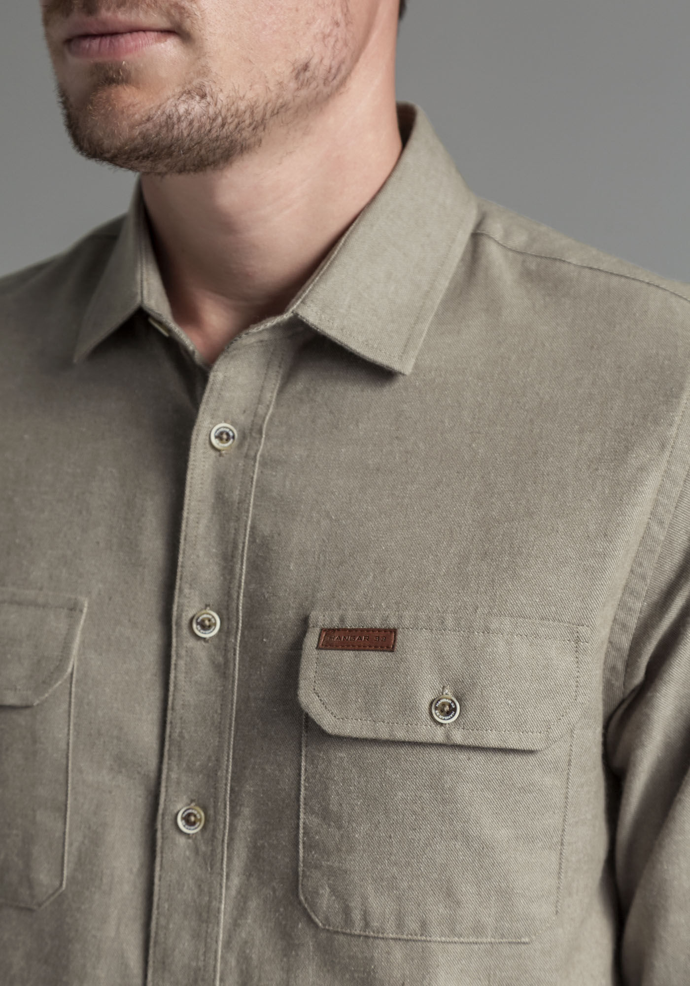 Camisa Masculina Slim Fit em Flanela com Bolso, BEGE RUSSET, large.