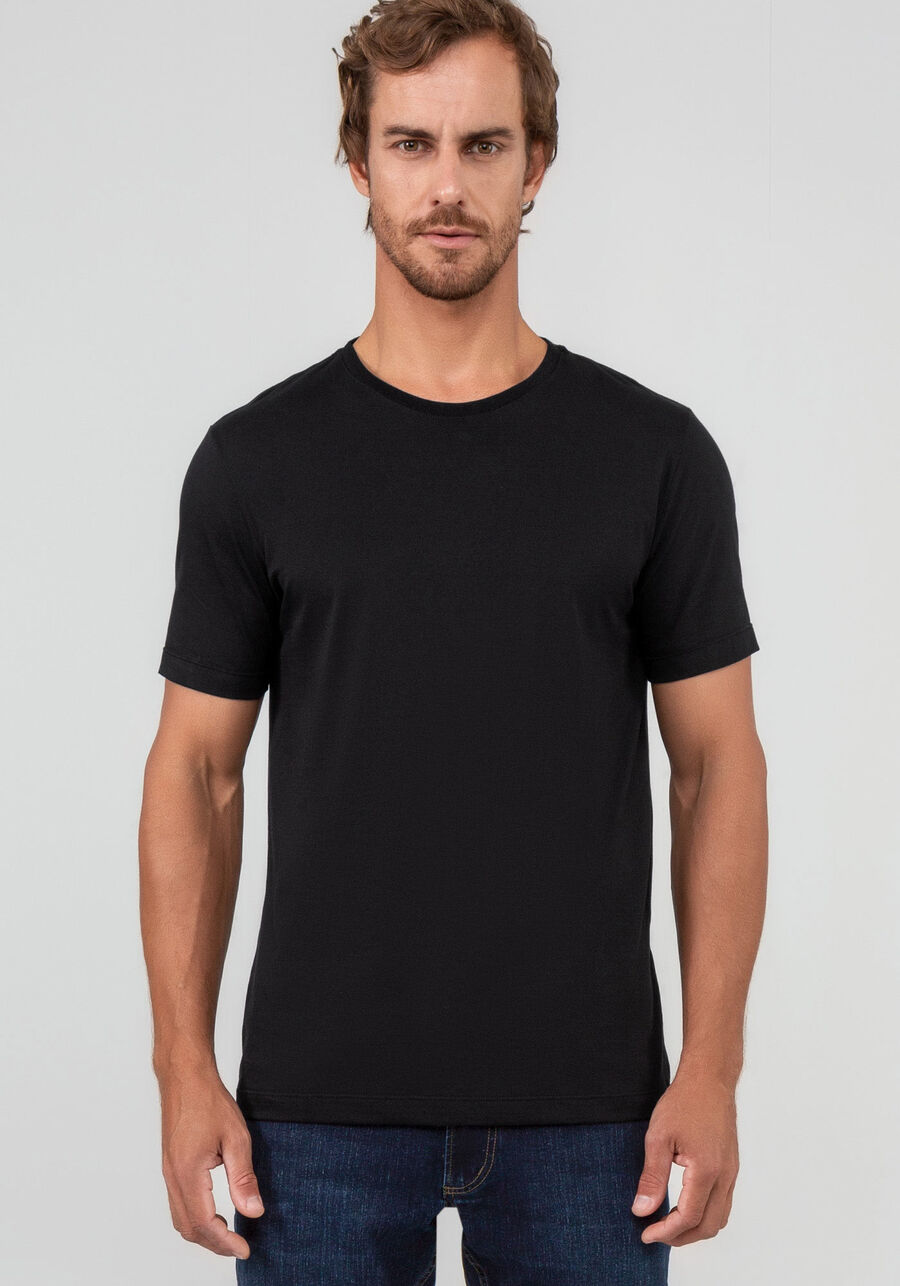 Camiseta Masculina em Algodão Pima Clássica, PRETO REATIVO, large.