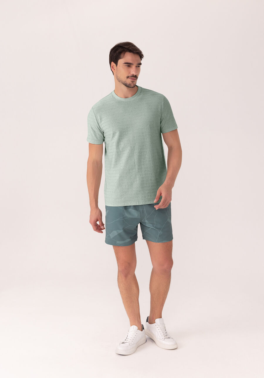 Camiseta De Mangas Curtas Em Malha Com Linho, AZUL BUBBLE. Camiseta De Mangas Curtas Em Malha Com Linho, AZUL BUBBLE, large.