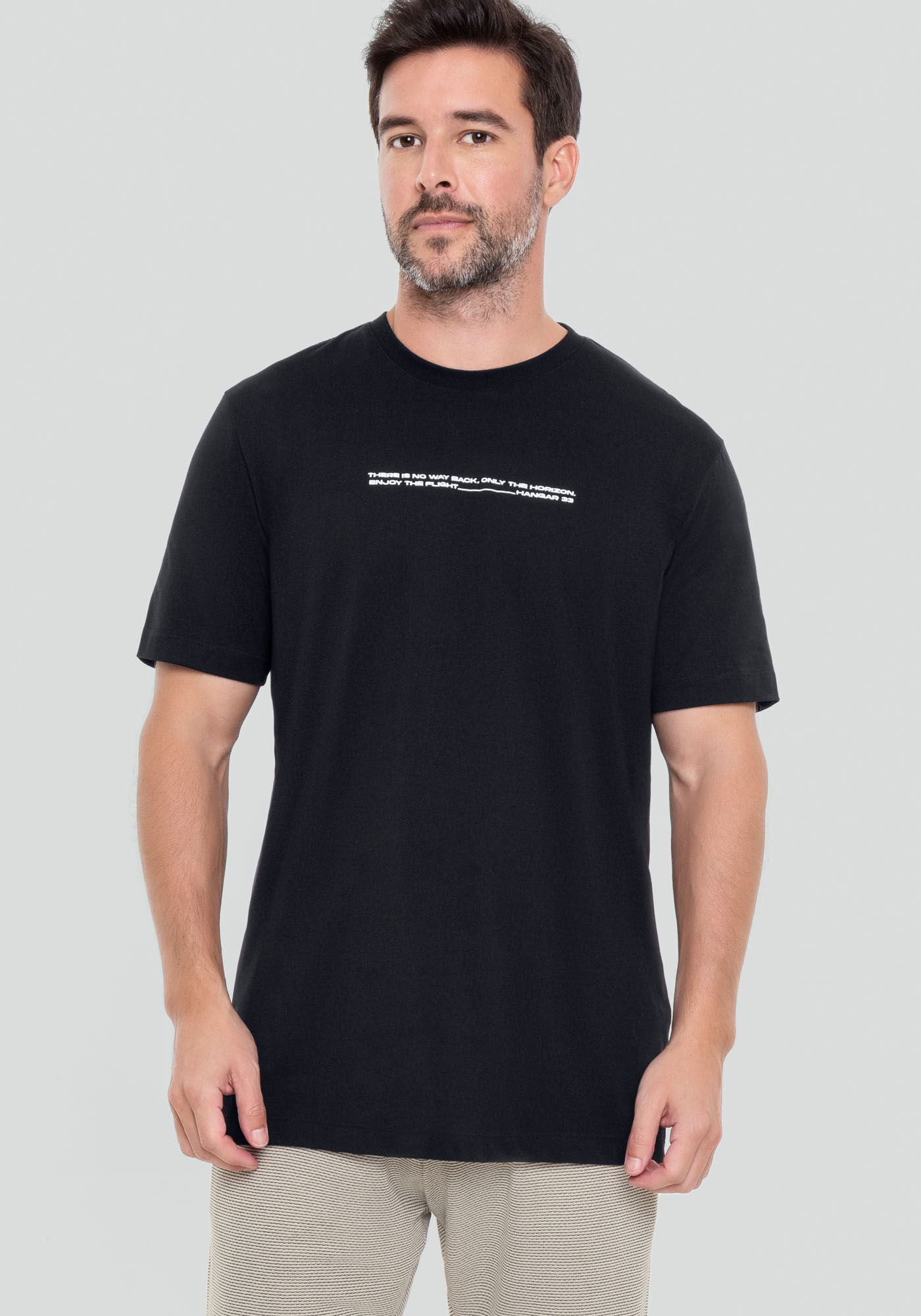 Camiseta Masculina em Algod&atilde;o Pima com Estampa, PRETO REATIVO, large.