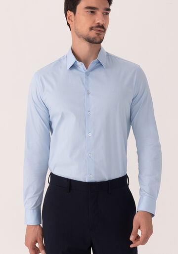 Camisa De Mangas Longas Em Algodão Mercerizado Com Elastano, AZUL BRIGHT. Camisa De Mangas Longas Em Algodão Mercerizado Com Elastano, AZUL BRIGHT, large.