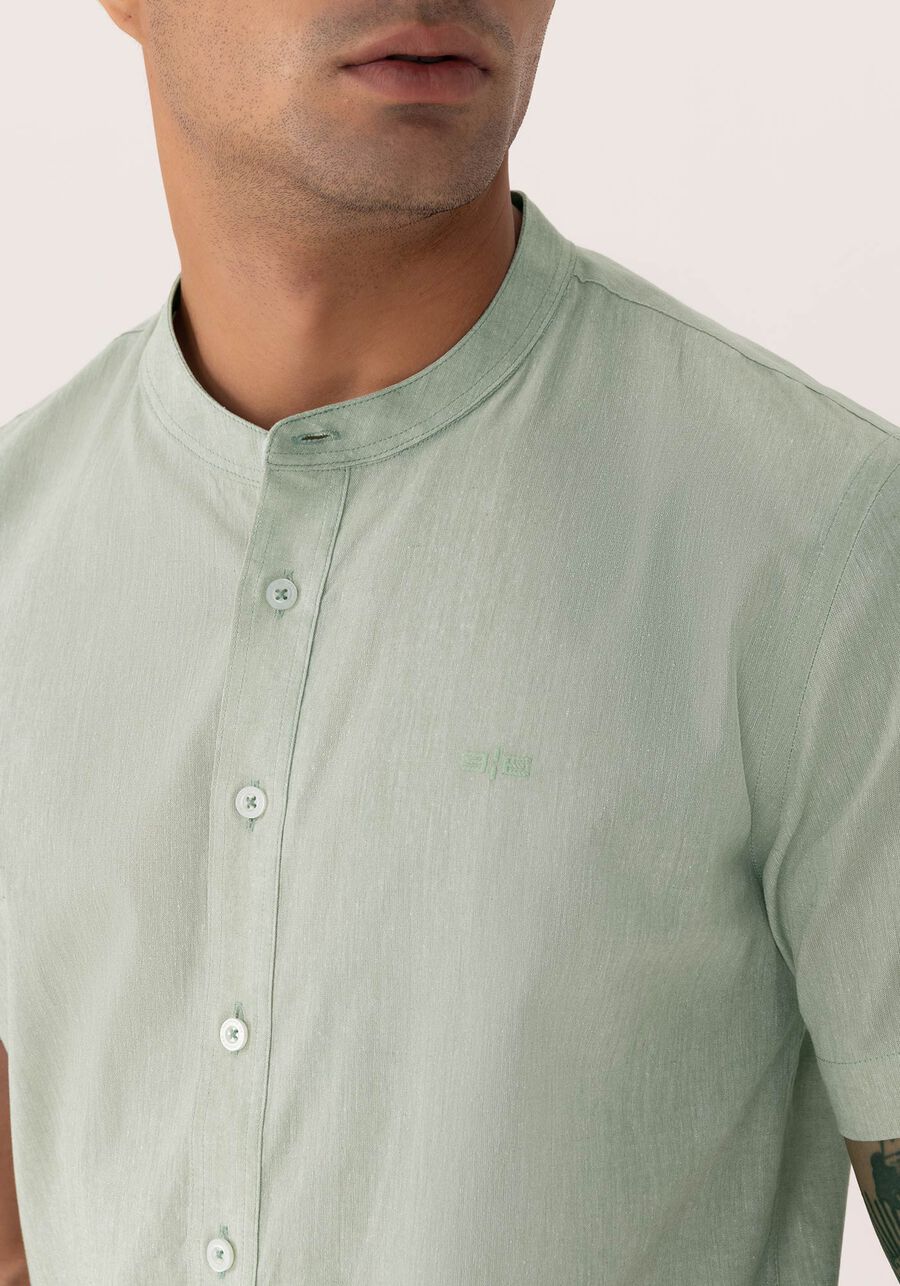 Camisa De Mangas Curtas Com Gola Padre E Linho, VERDE WING. Camisa De Mangas Curtas Com Gola Padre E Linho, VERDE WING, large.