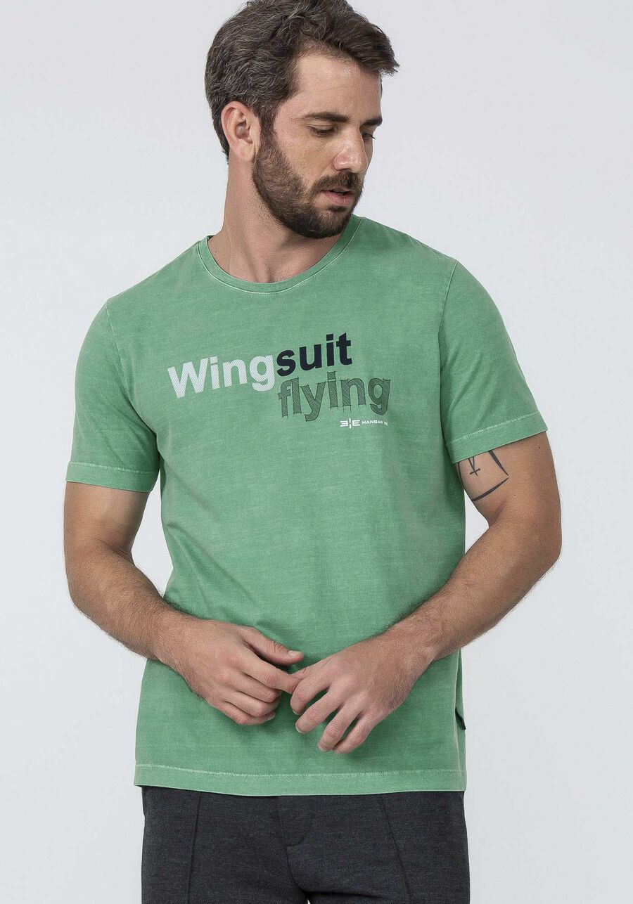 Camiseta Masculina Malha Estampa Wingsuit, VERDE TOSCANA, large.