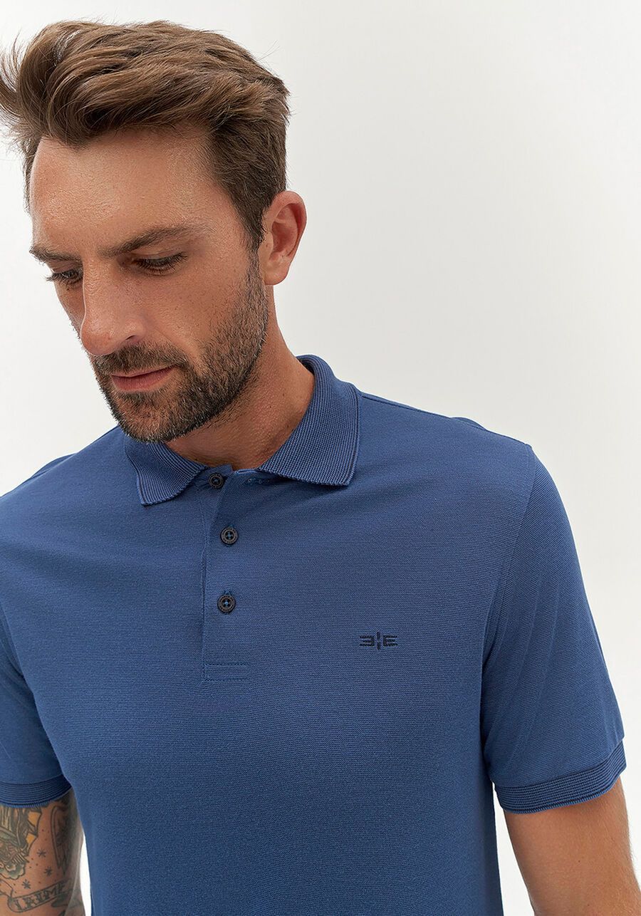 Camisa Polo Masculina em Malha Modal, AZUL SPARK. Camisa Polo Masculina em Malha Modal, AZUL SPARK, large.